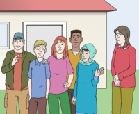 Fünf junge Leute wohnen zusammen in einem Haus. Ein Betreuer wohnt auch dort.
